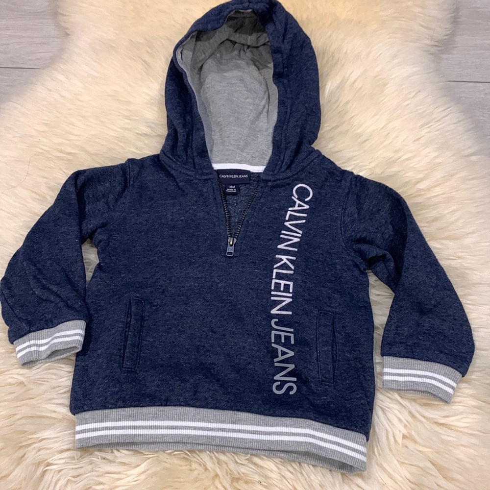 Calvin Klein Jeans Half-Zip Hoodie Navy Blue with Gray Detail size 18M
